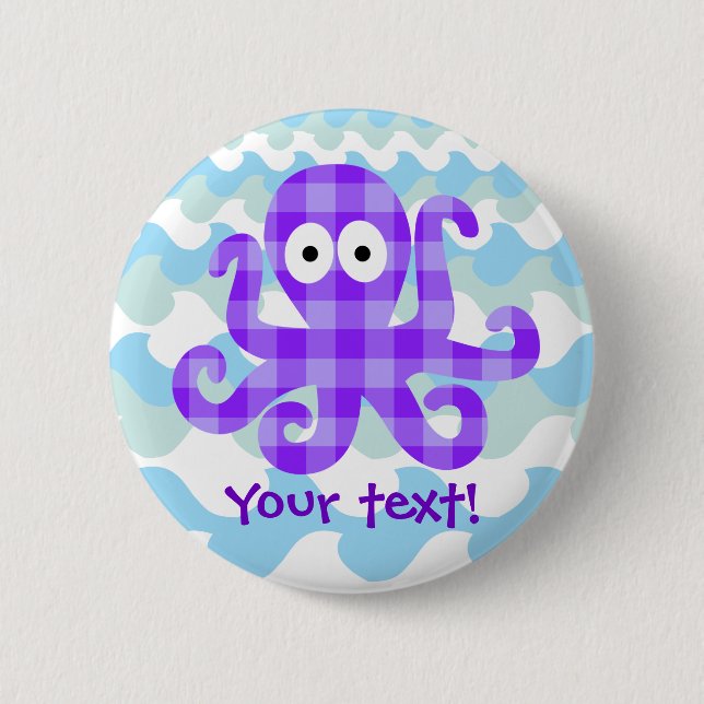 Blueberry Octopie Purple Chequered Cartoon Octopus 2 Inch Round Button (Front)