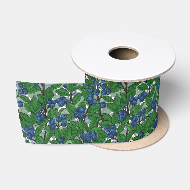 Blueberry on white satin ribbon (Spool)