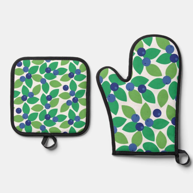 Blueberry. Oven Mitt & Pot Holder Set (Front)