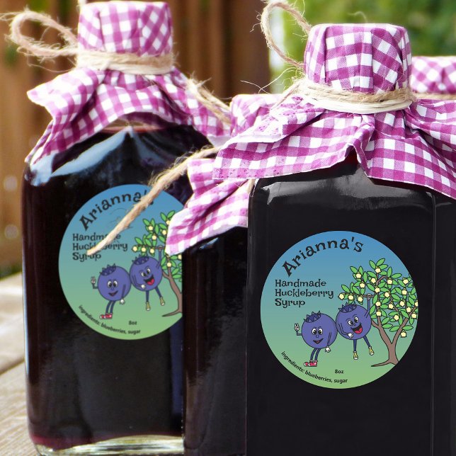 Blueberry Pals Funny Cartoon Jam Pie and More Classic Round Sticker (Creator Uploaded)