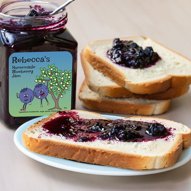 Blueberry Pals Funny Cartoon Jam Pie and More Square Sticker (Creator Uploaded)