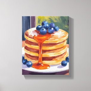 Blueberry Pancakes Oil Painting Canvas Print