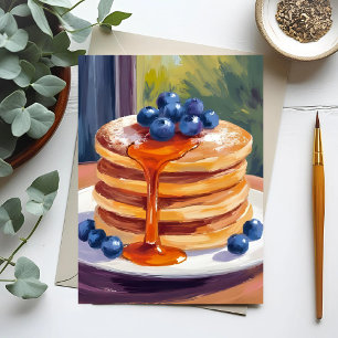 Blueberry Pancakes   Oil Painting Postcard