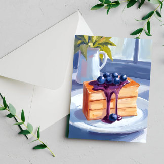 Blueberry Pastry Dessert Cake Watercolor Card