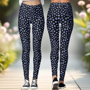 Blueberry Pattern Blue Black Summer Leggings