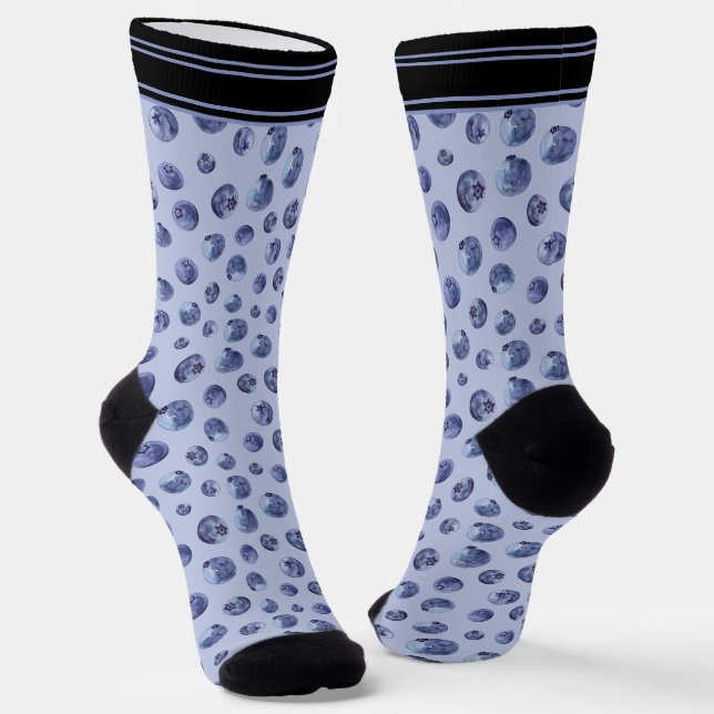Blueberry Pattern Personalized Name Blue Socks (Angled)