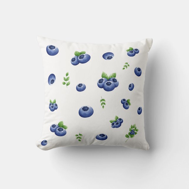 Blueberry Pattern Throw Pillow (Front)