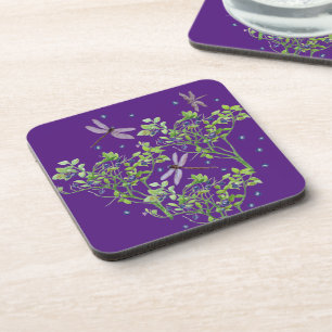 Blueberry pattern with dragonflies coaster