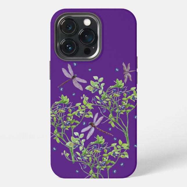 Blueberry pattern with dragonflies iPhone case (Back)