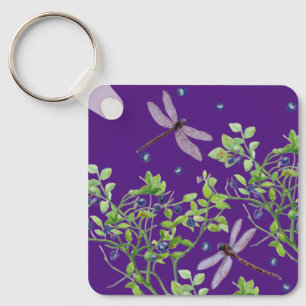Blueberry pattern with dragonflies keychain