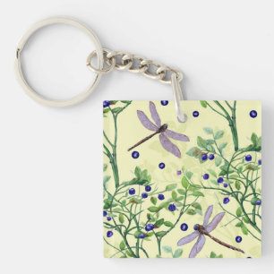 Blueberry pattern with dragonflies keychain