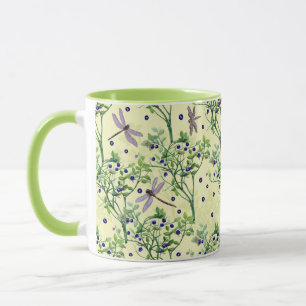 Blueberry pattern with dragonflies mug