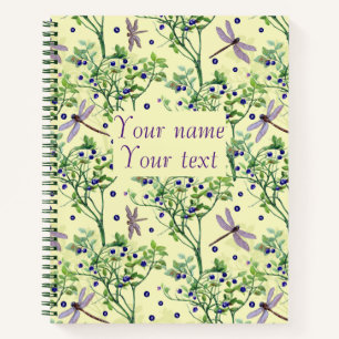 Blueberry pattern with dragonflies notebook