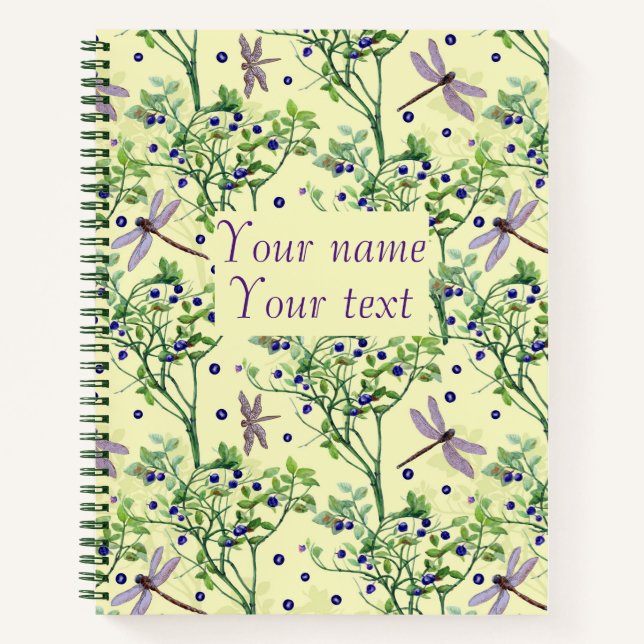 Blueberry pattern with dragonflies notebook (Front)