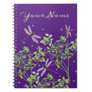 Blueberry pattern with dragonflies notebook
