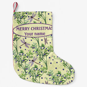Blueberry pattern with dragonflies small christmas stocking