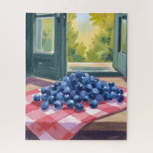 Blueberry Picking Fruit Watercolor Blueberries Jigsaw Puzzle