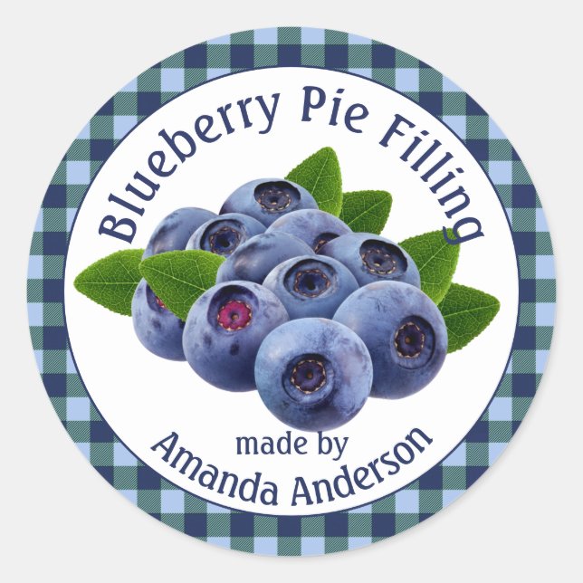 Blueberry Pie Filling Plaid 3" Circle Food Label (Front)