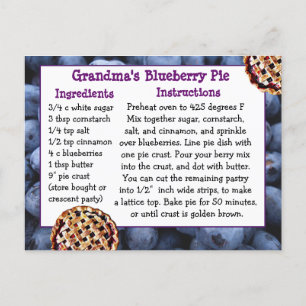 Blueberry Pie Recipe Postcard