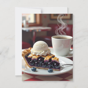 Blueberry Pie, Vanilla Ice Cream and Coffee Postcard