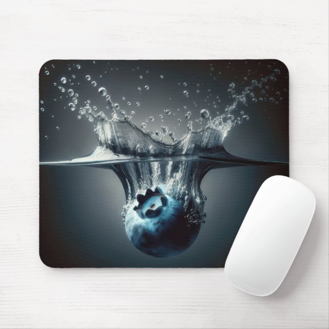 Blueberry Plunging Into Water Mouse Pad (With Mouse)