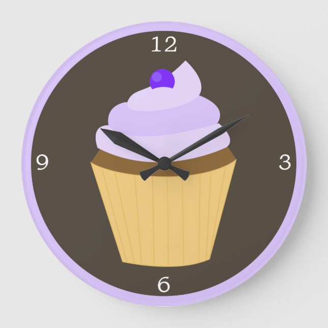 Blueberry Purple Cupcake Large Clock (Front)