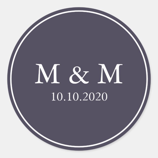 Blueberry Purple | Wedding Classic Monogram Classic Round Sticker (Front)