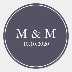 Blueberry Purple   Wedding Classic Monogram Round Sticker