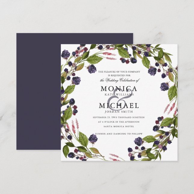 Blueberry  | Rustic  botanical wedding Invitation (Front/Back)