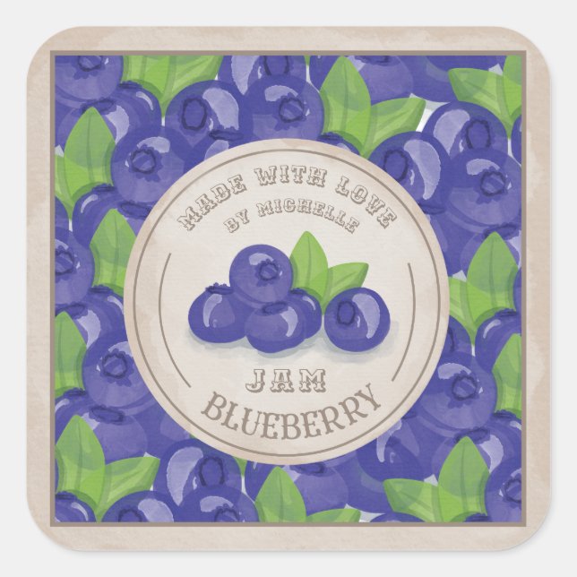 Blueberry Rustic Watercolor Jam Label Canning (Front)