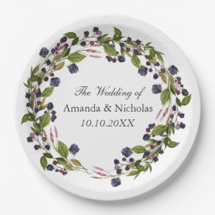 Blueberry Rustic Wreath wedding personalized Paper Plate