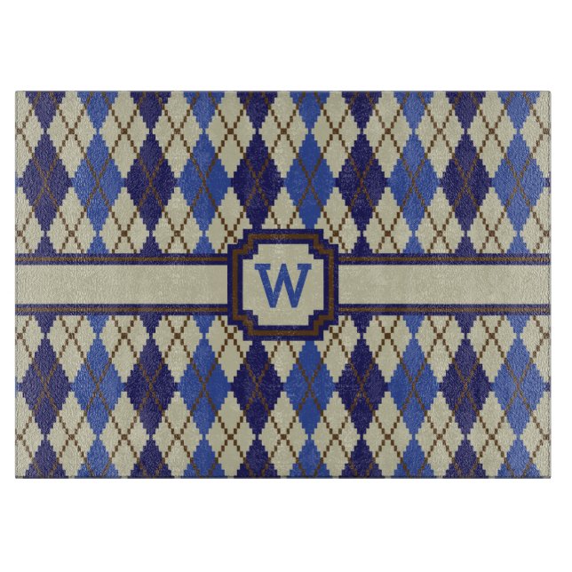 Blueberry Scone Argyle Glass Cutting Board (Front)