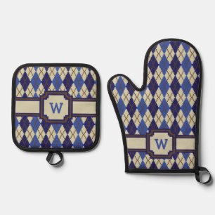 Blueberry Scone Argyle Oven Mitt & Pot Holder Set