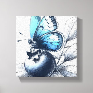 Blueberry Sketched Butterfly Canvas Wall Art
