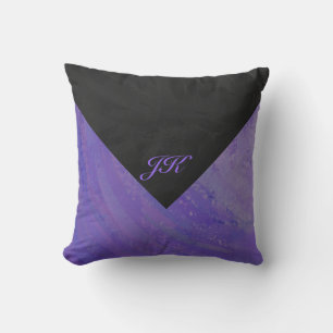 Blueberry Smear and Black Monogram Throw Pillow
