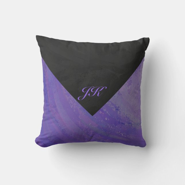 Blueberry Smear and Black Monogram Throw Pillow (Front)