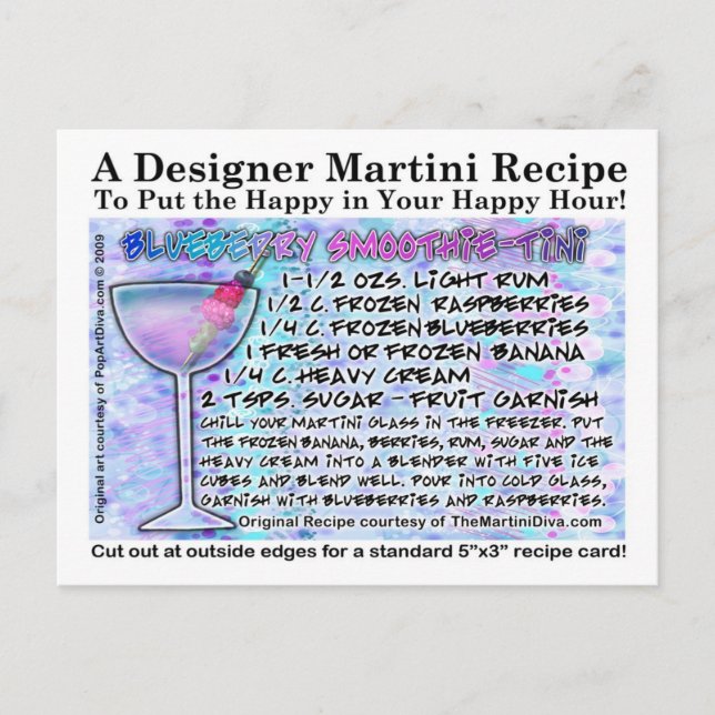 Blueberry Smoothie Martini Recipe Card Postcard (Front)