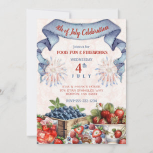 Blueberry Strawberry Old Fashioned BBQ 4th July Invitation