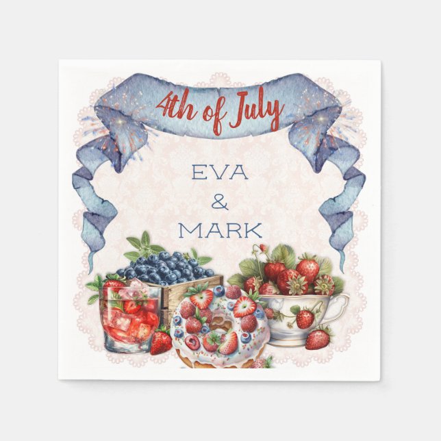 Blueberry Strawberry Old Fashioned BBQ 4th July Napkin (Front)