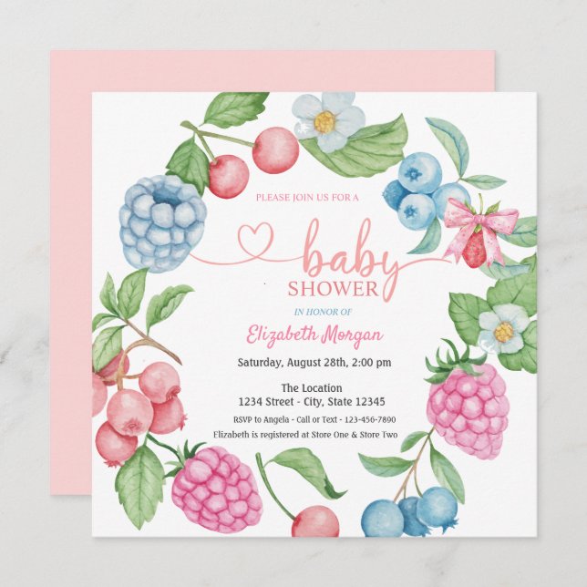 Blueberry Strawberry Raspberry Berry Sweet Invitation (Front/Back)