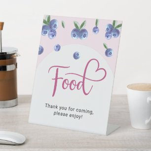 Blueberry Sweet Watercolor Girl Baby Shower Food Pedestal Sign