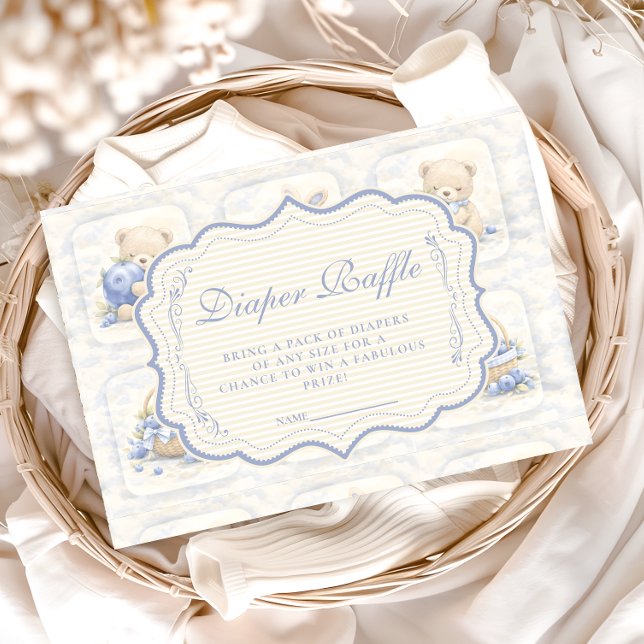 Blueberry Teddy Garden Toile Diapper Raffle Enclosure Card (Creator Uploaded)