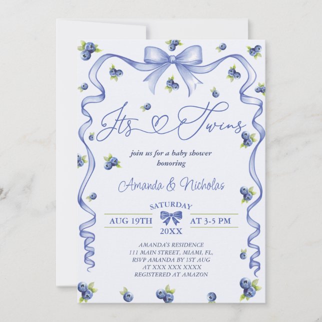 Blueberry Twins Baby Shower Invitation (Front)