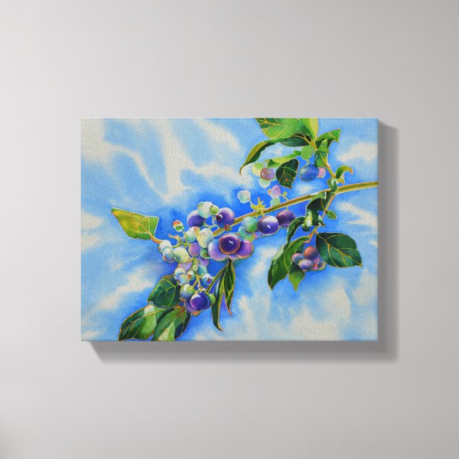 Blueberry watercolor painting canvas print (Front)