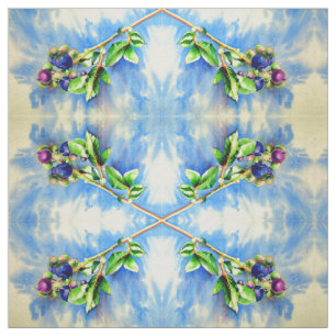 Blueberry watercolor painting fabric