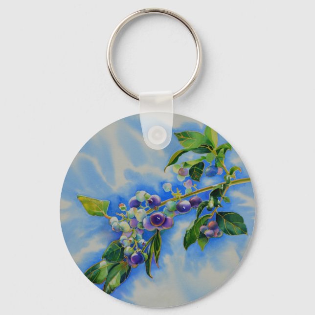 Blueberry watercolor painting keychain (Front)