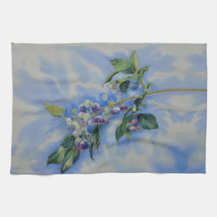 Blueberry watercolor painting kitchen towel