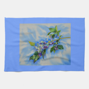 Blueberry watercolor painting kitchen towel