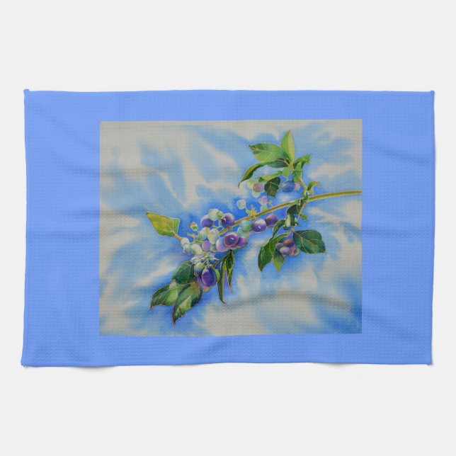 Blueberry watercolor painting kitchen towel (Horizontal)