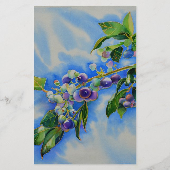 Blueberry watercolor painting stationery (Front)